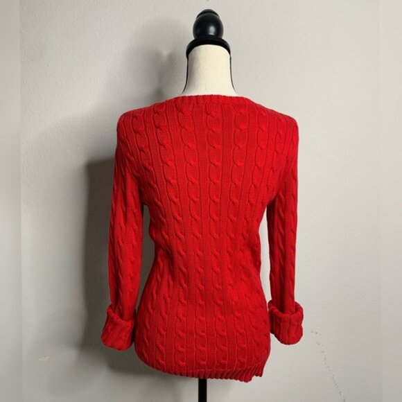 Ralph Lauren Red Iconic Cable Crewneck Sweater - Picture 10 of 14